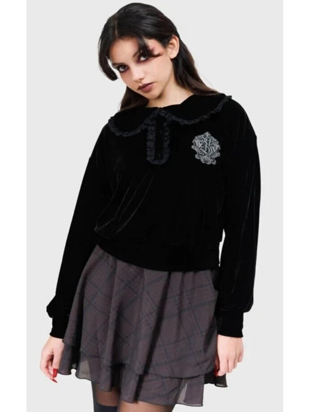 Killstar Darkmoor Academy Sweatshirt Black Velvet Women's Sz Medium NEW